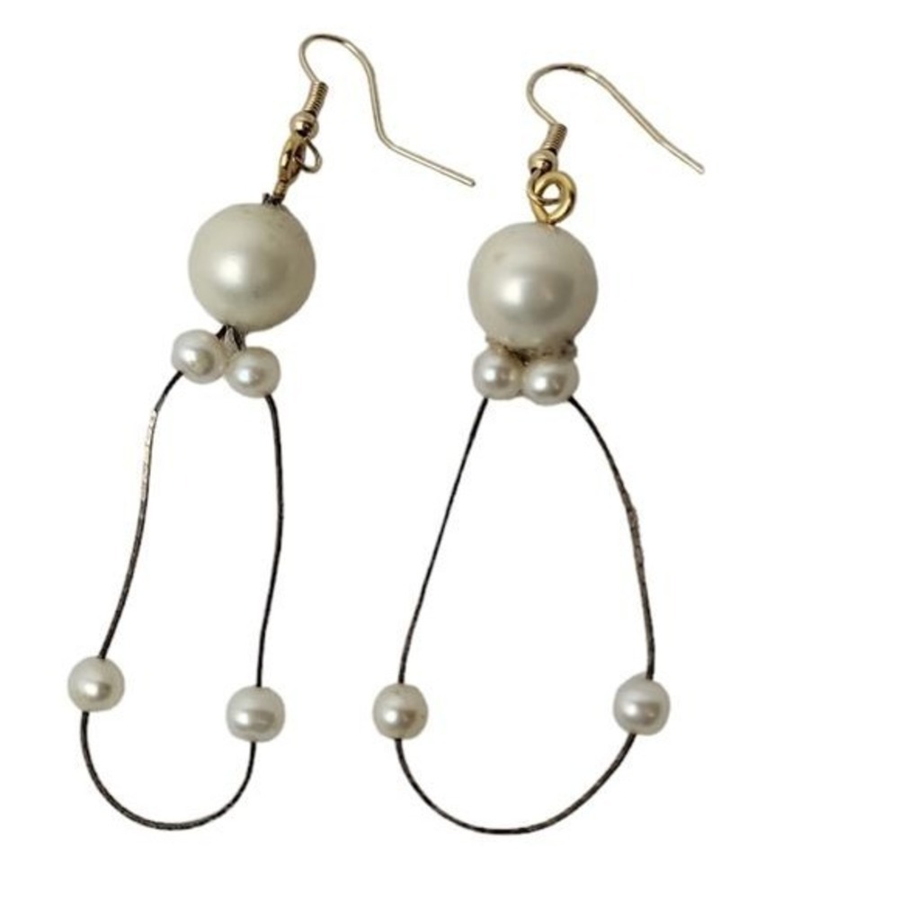 Hand Crafted Pearl Dangle Slinky Wire Earrings